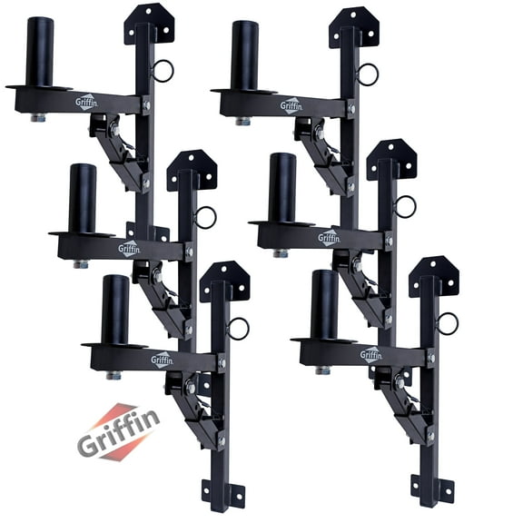 6-PACK PA Speaker Wall Mount Bracket Stands By Griffin All Steel Pro-Audio Speaker 35mm Pole Holder Securing Locking Pin & 3 Horizontal Level Tilt Adjustments DJ On Stage Studio Monitor Holders
