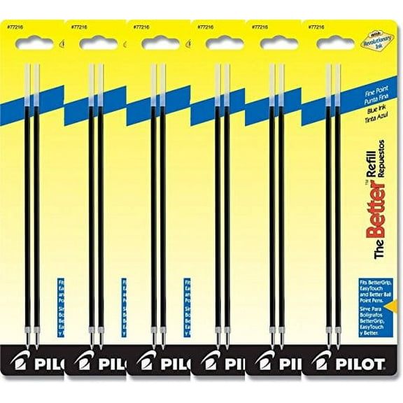 6 PACK Pilot Ballpoint Ink Refill 2/Pk for Better/EasyTouch Pen Fine Blue(77216)