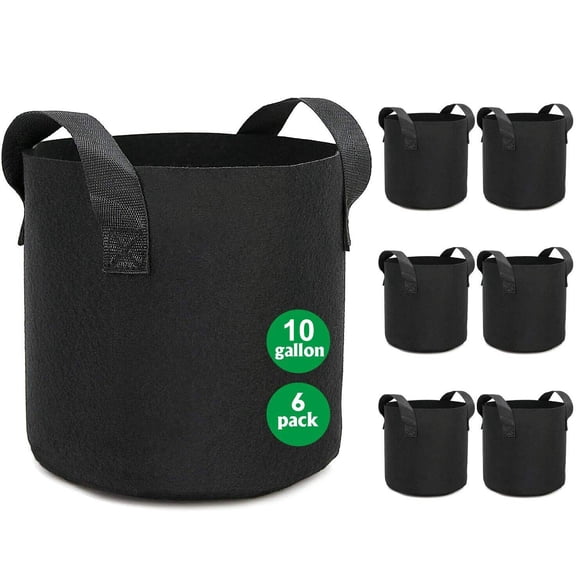6 PACK Plant Grow Bags Fabric Pot Nursery Soil Bag w/ Handles Thickened Nonwoven
