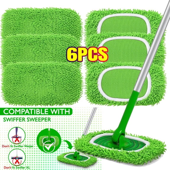 6 PACK Reusable Wet Pads Refill for "SwifferSweeper-Mop", Dry Sweeping Cloths & Wet Mopping Cloths for Household Cleaning - Washable Microfiber Pads(Mop is not Included)