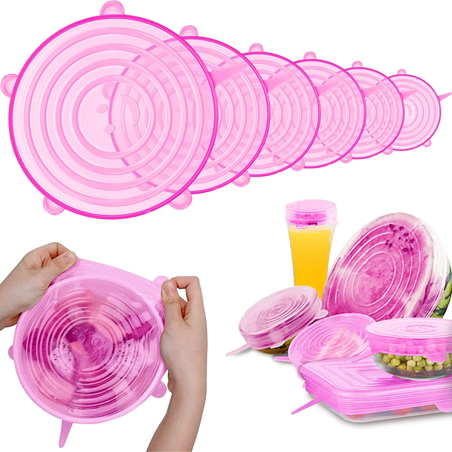 6 Reusable Silicone Lids - Stretch Covers for Fruit Vegetables