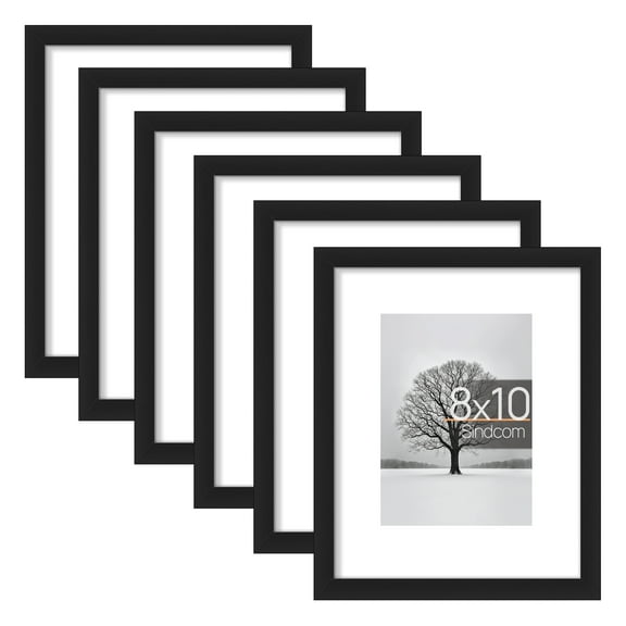 Sindcom 6 Pack 8x10 Picture Frames,Display Pictures 5x7 with Mat or 8 x 10 Without Mat,Gallery Wall Photo Frames, Black