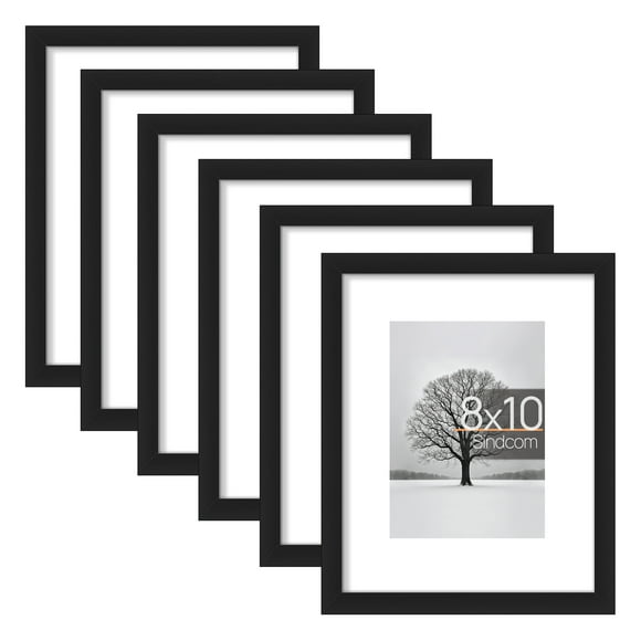 Sindcom 6 Pack 8x10 Picture Frames,Display Pictures 5x7 with Mat or 8 x 10 Without Mat,Gallery Wall Photo Frames, Black