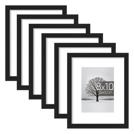 Sindcom 6 Pack 8x10 Picture Frames,Display Pictures 5x7 with Mat or 8 x 10 Without Mat,Gallery Wall Photo Frames, Black
