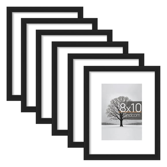 Sindcom 6 Pack 8x10 Picture Frames,Display Pictures 5x7 with Mat or 8 x 10 Without Mat,Gallery Wall Photo Frames, Black