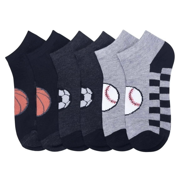 6-PACK Toddler Boy's Comfort Low Cut Socks, Spandex Socks, Ball Pattern, 6-8