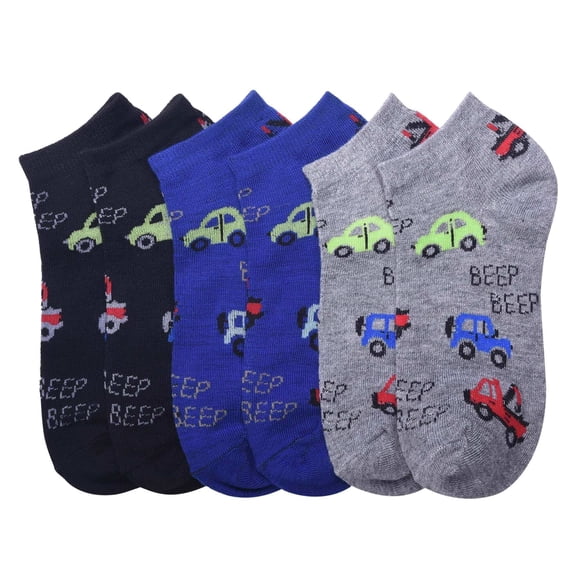 6-PACK Toddler Boy's Comfort Low Cut Socks, Spandex Socks, Car Pattern, 0-12