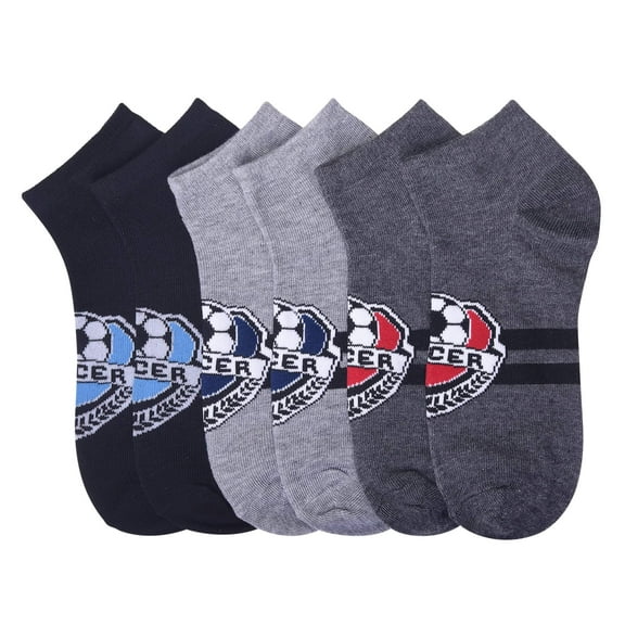 6-PACK Toddler Boy's Comfort Low Cut Socks, Spandex Socks, Soccer Pattern, 4-6