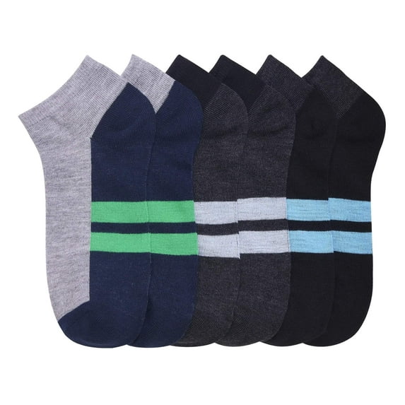 6-PACK Toddler Boy's Comfort Low Cut Socks, Spandex Socks, Stripes Pattern, 4-6
