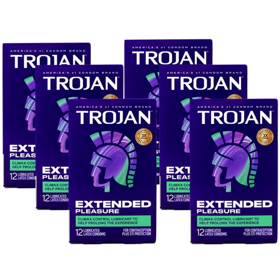 6 PACK Trojan Extended Pleasure Condoms with Climax Control lubricant - 12 Count