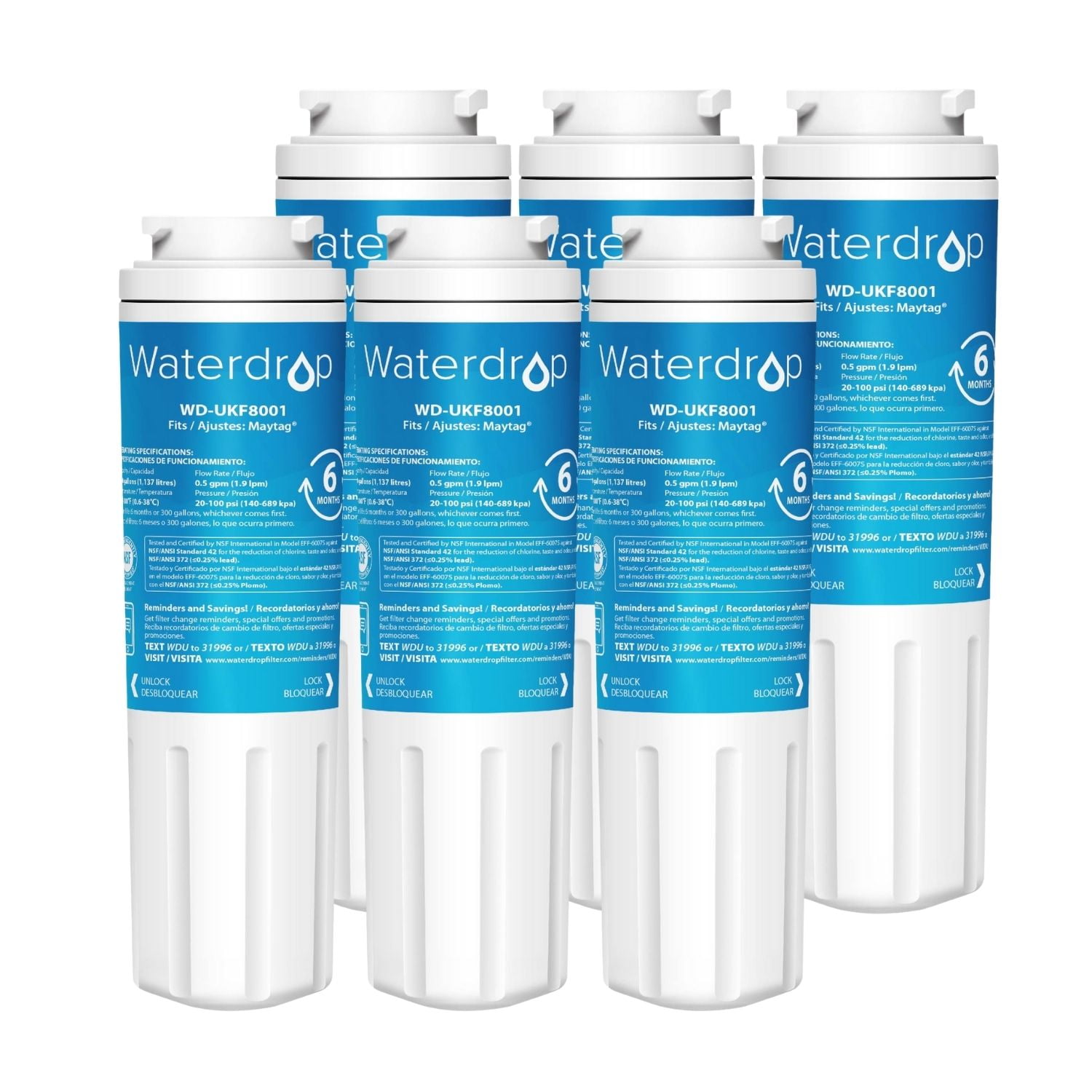 (6 PACK)Waterdrop UKF8001 Water Filter, Replacement for Whirlpool
