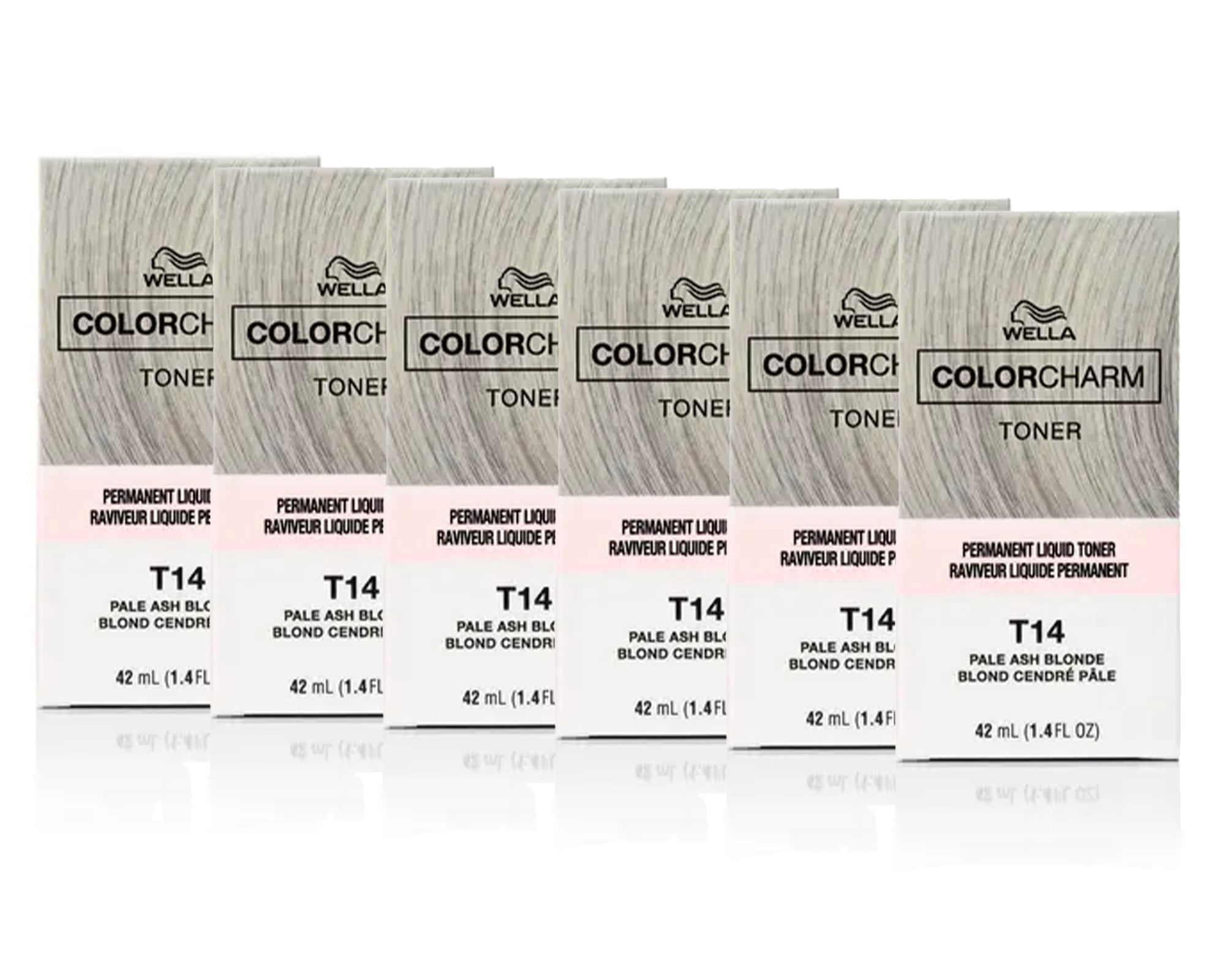 [6 PACK] Wella Color Charm Permanent Liquid Hair Toner [T14 PALE ASH BLONDE] 1.4 Oz