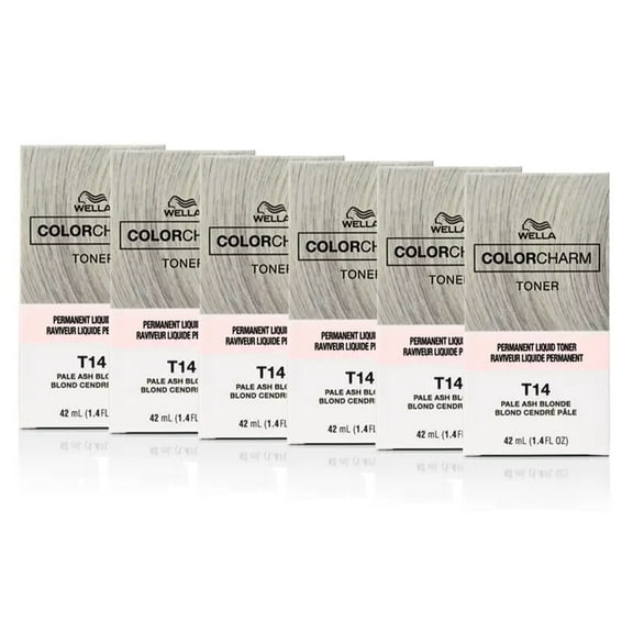 [6 PACK] Wella Color Charm Permanent Liquid Hair Toner [T14 PALE ASH BLONDE] 1.4 Oz