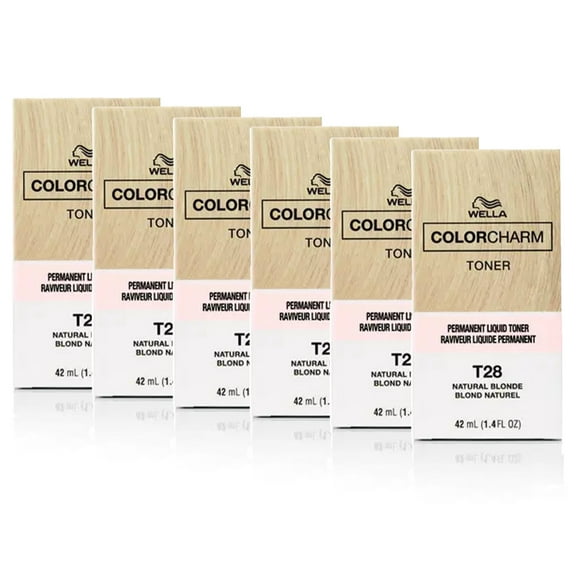 Wella Color Charm Permanent Liquid Hair Toner - T28 Natural Blonde- 1.4 fl oz - 6 Pack Combo
