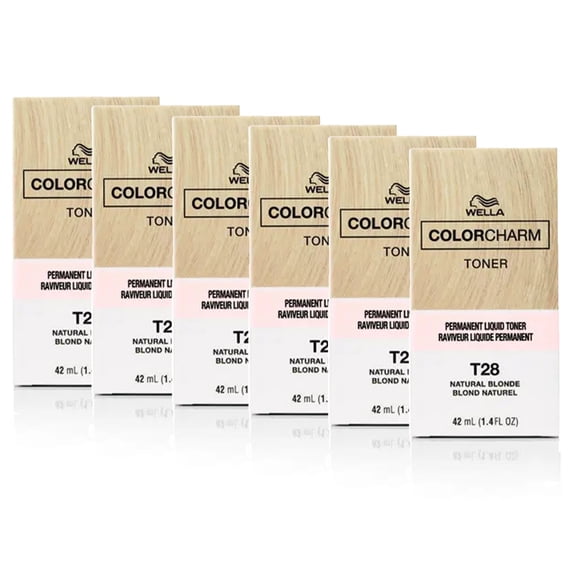 Wella Color Charm Permanent Liquid Hair Toner - T28 Natural Blonde- 1.4 fl oz - 6 Pack Combo