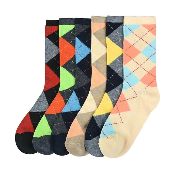 Couver Women's Patterned Crew Socks, 6-Pack, Argyle, Size 9-11