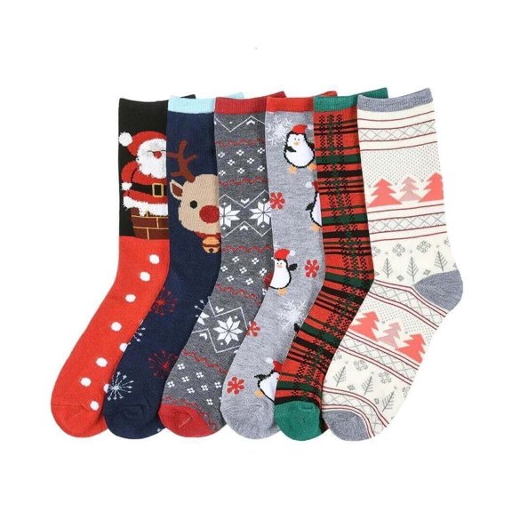 Couver Women's Patterned Crew Socks, 6-Pack, Christmas, Size 9-11