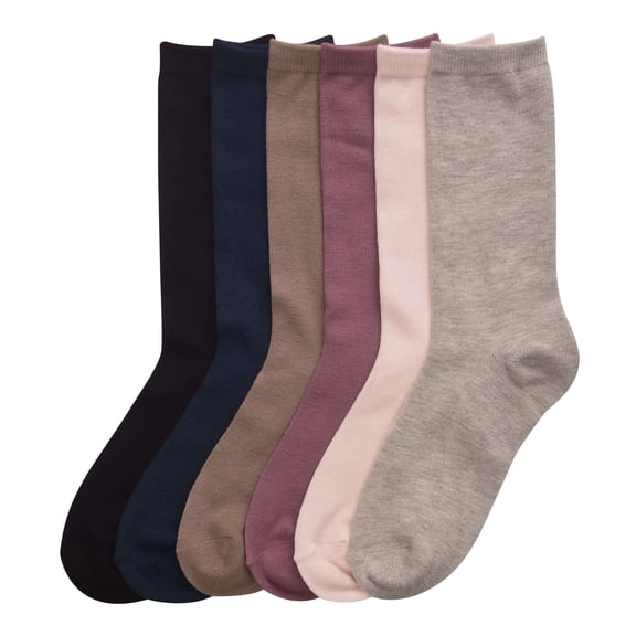 Couver Women's Comfort Crew Socks, 6-Pack, Solid Color, Size 9-11