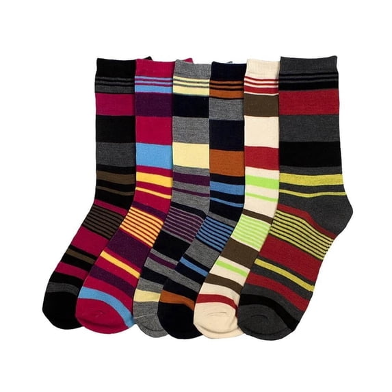 Couver Women's Patterned Crew Socks, 6-Pack, Stripes Pattern, Size 9-11