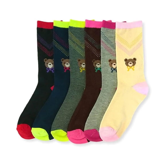 Couver Women's Comfort Crew Socks, 6-Pack, Teddy Bear, Size 9-11