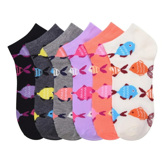 6-PACK Women's Comfort Low Cut Socks, Spandex Socks, FISHING, 6-8
