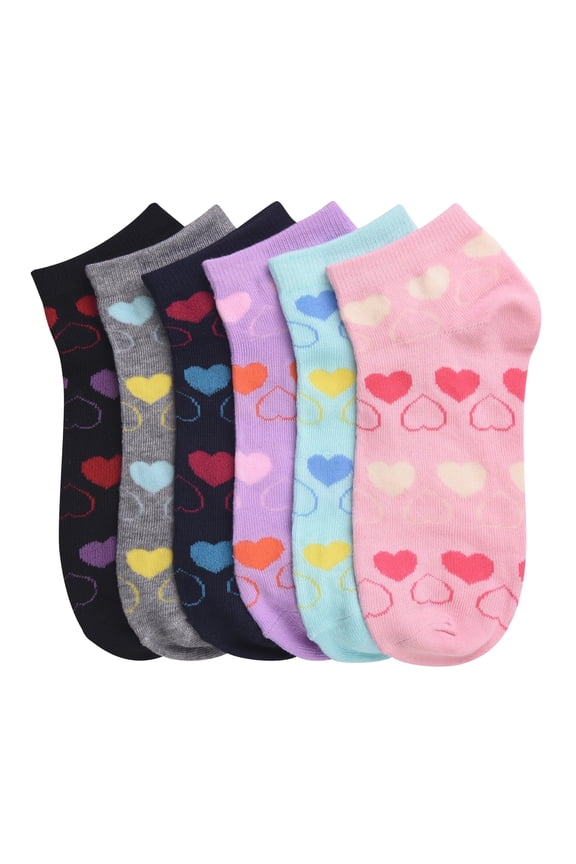 6-PACK Women's Comfort Low Cut Spandex Socks, Cute Heart Patterned, 4-6