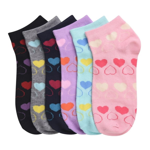 6-PACK Women's Comfort Low Cut Spandex Socks, Cute Heart Patterned, 6-8