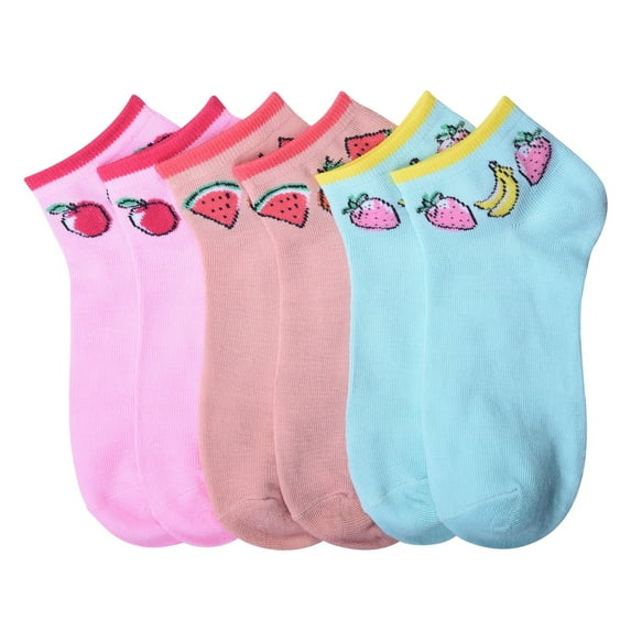 6-PACK Women's Comfort Low Cut Spandex Socks, Multi-Color Fruit Pattern, 2-3
