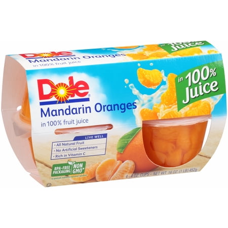Dole (6 pack) Dole Fruit Bowls Mandarin Oranges in 100% Fruit Juice, 4 oz Cups (4 Pack)