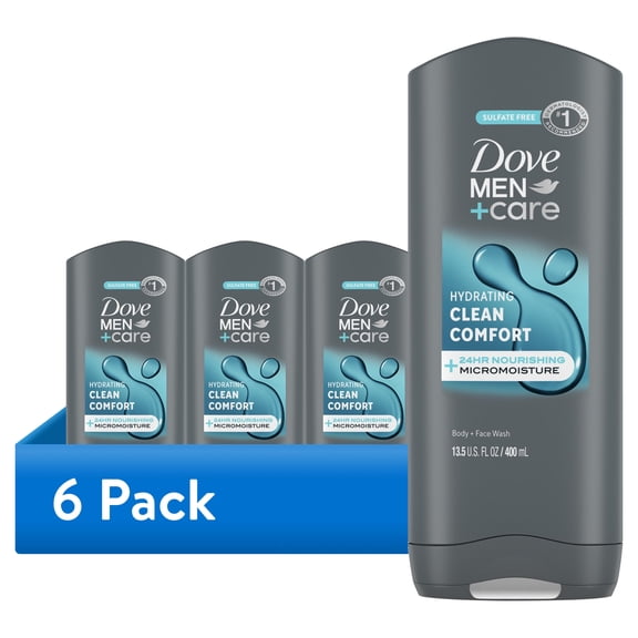 (6 pack) Dove Men+Care Daily Use Face & Body Wash for Men Clean Comfort All Skin, 13.5 oz
