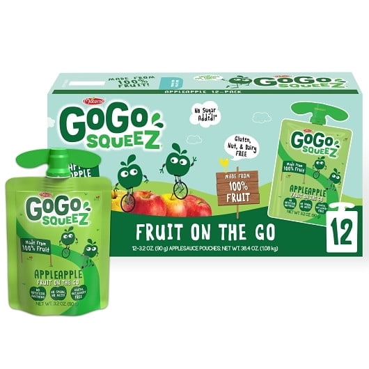 (6 pack) GoGo squeeZ Applesauce and Fruit Puree, Apple Apple Snack Pouches, 3.2 oz, 12 Pack