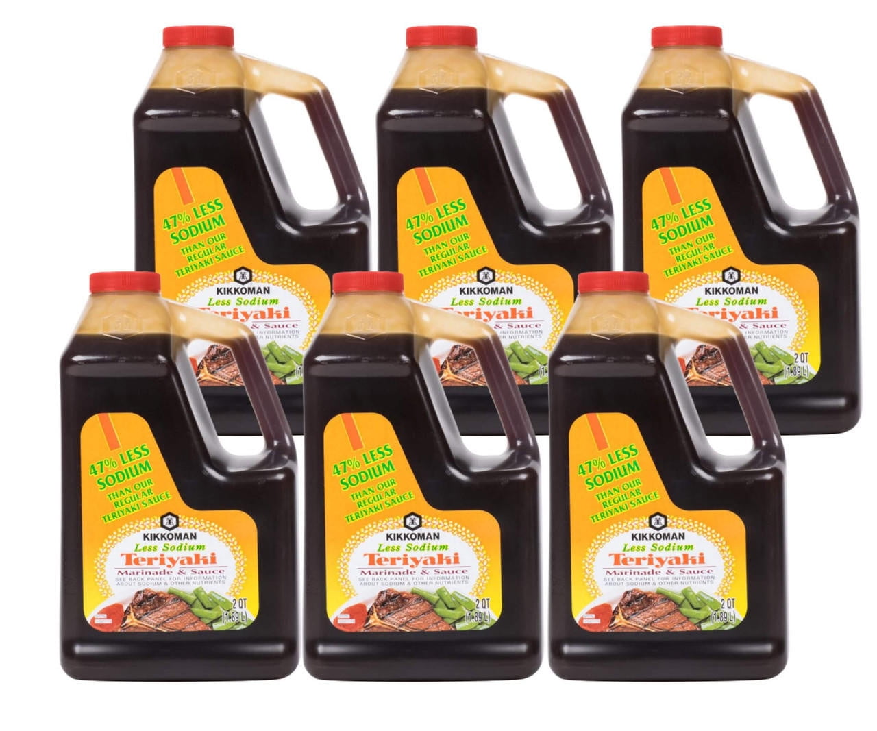 6 PACKS Kikkoman Less Sodium Teriyaki Sauce, 0.5 Gallon 6 per case