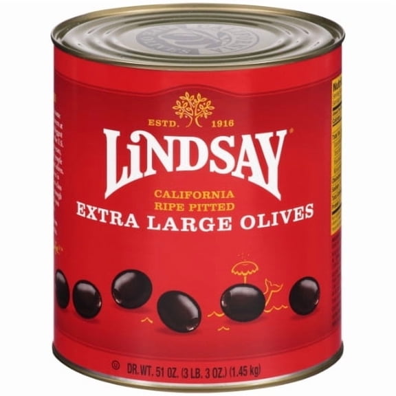 Lindsay Pitted Ripe Extra Large Domestic Olives Canned, 51 Ounce, 6 Per Case
