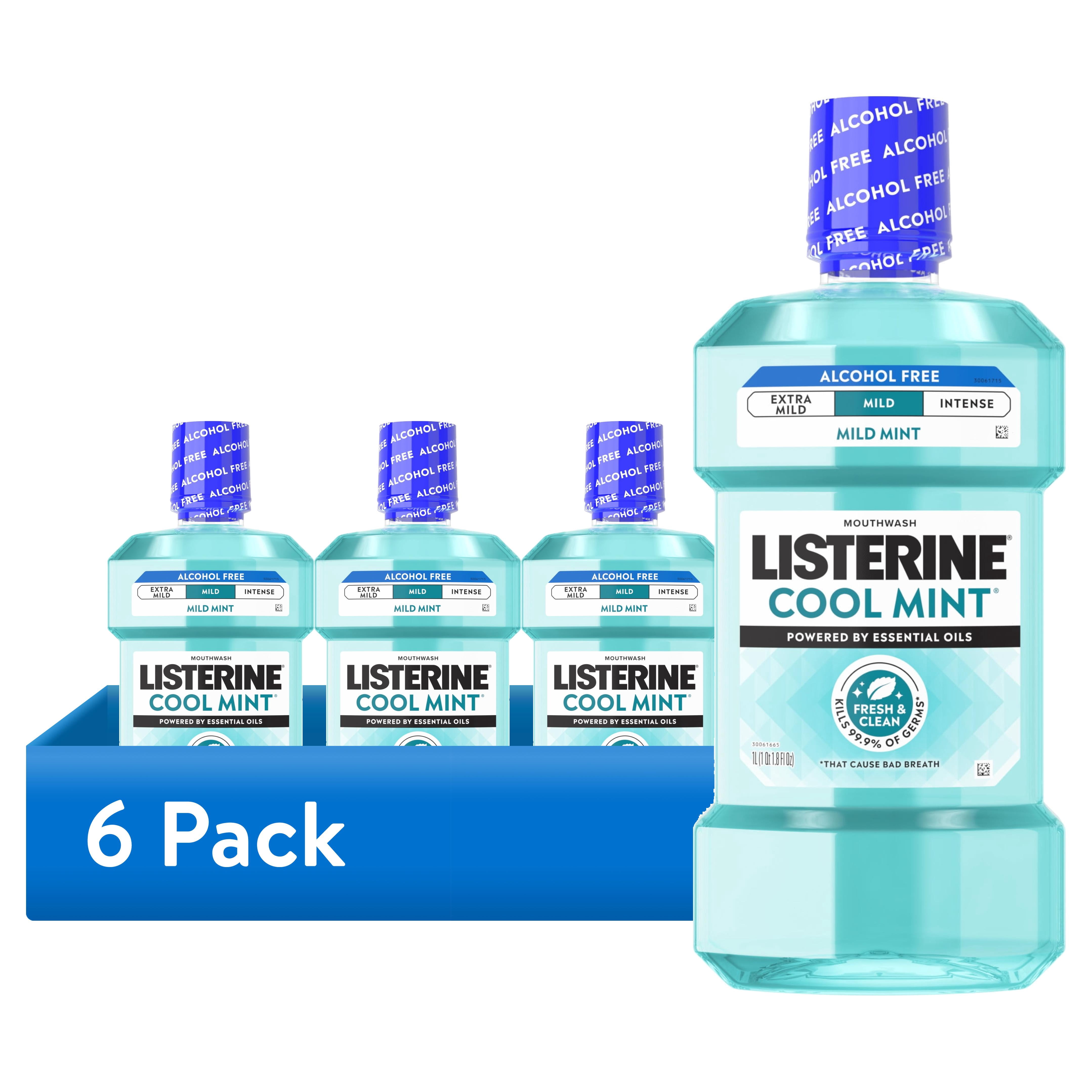 (6 pack) Listerine Cool Mint Alcohol Free Mild Oral Care Mouthwash for Bad Breath, Cool Mint Mild, 1 L