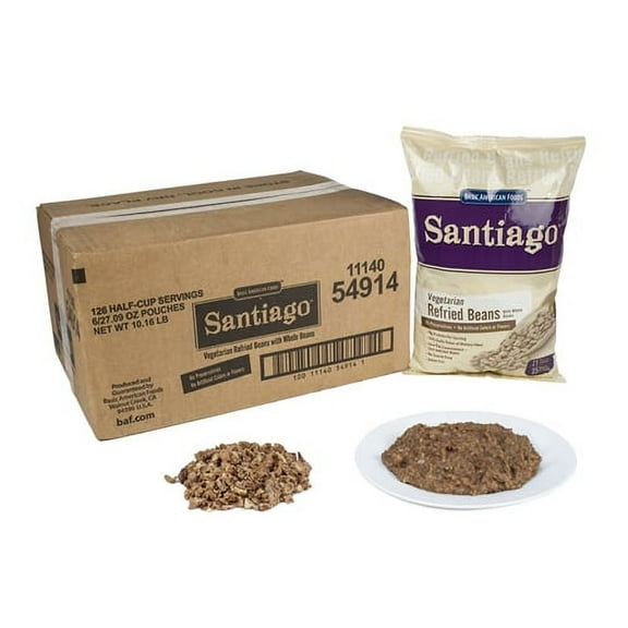 6 PACKS : Santiago Whole Vegetarian Refried Beans - 27.09 oz. pouch.