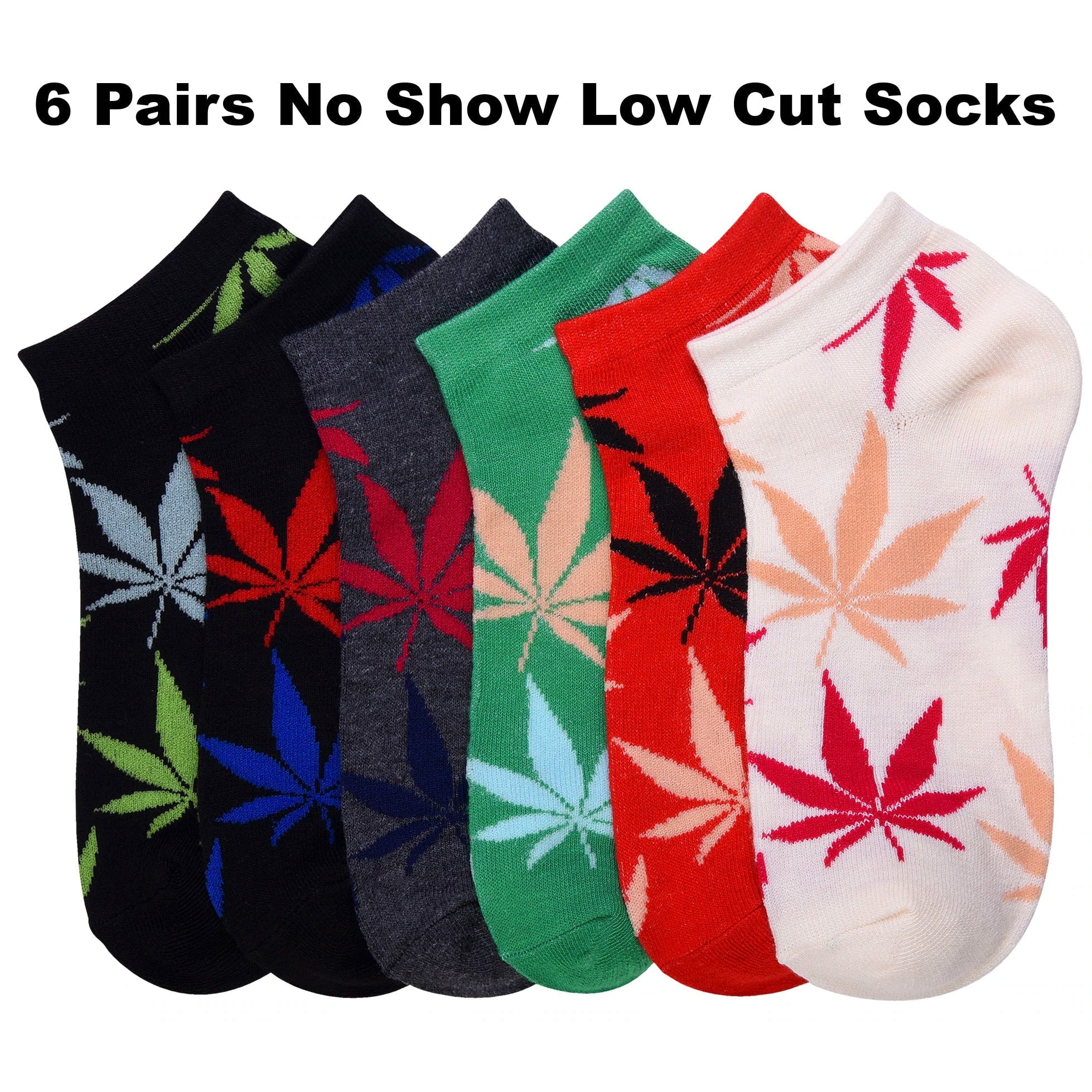 5 Pairs Marijuana Leaf Boat Socks - Unisex Cotton Socks US 5-9.5 (Medium)