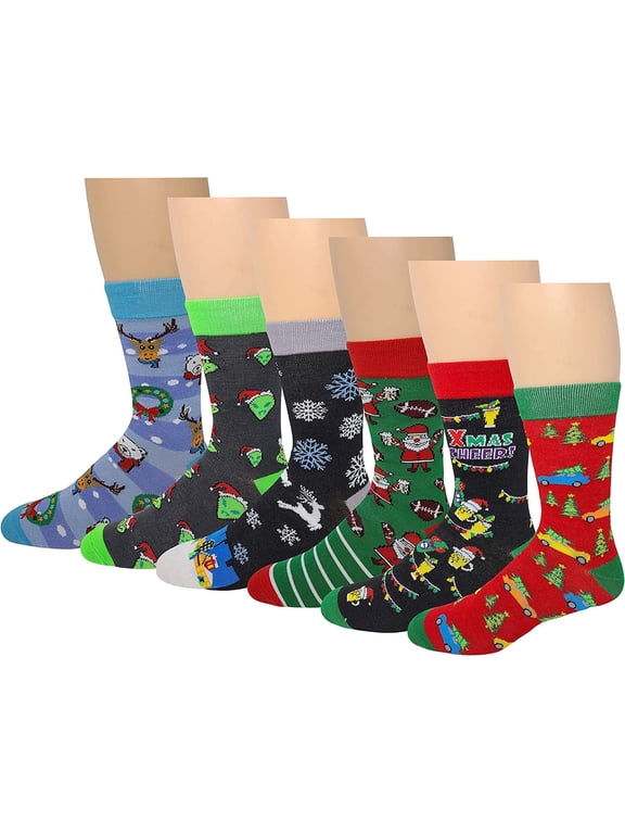 6 PAIRS Men Merry Christmas Festive Fun Design Dress Socks