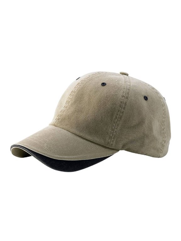 6 PANEL BRUSHED COTTON TWILL CAP - Khaki/Navy