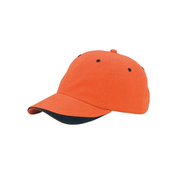 6 PANEL BRUSHED COTTON TWILL CAP - Tangerine/Navy