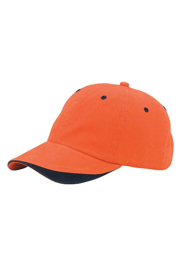 6 PANEL BRUSHED COTTON TWILL CAP - Tangerine/Navy