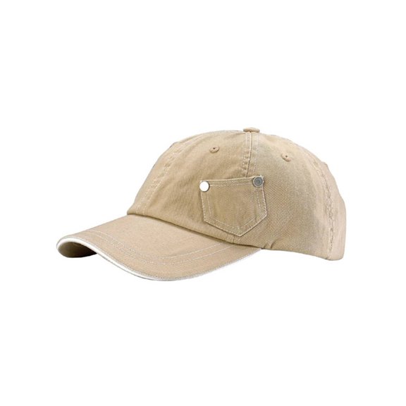 6 PANEL COTTON TWILL WASHED CAP - Khaki White