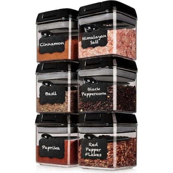 6 PC Airtight Food Storage Containers + 6 Spoons Included - BPA Free Plastic Snack & Spice Containers with Easy Lock Lids - Kitchen and Pantry Organization for Herbs Coffee Tea - 0.5L / 2.1 Cup