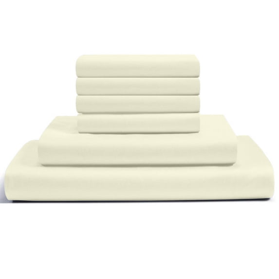 6-PC Alaskan King Egyptian 300-TC Cotton Sheet Set - 12" Deep Pockets with 1 Fitted Sheet, 1 Oversized Flat Sheet 4 Pillowcases - Ivory