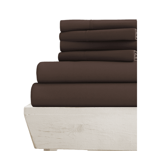 6-PC Alaskan King Giza Sheets - (Extra Pillowcases, Fitted Sheet & Flat Sheet) 700-Thread-Count 100% Giza Cotton- 700TC Cotton, 18-Inches Deep Pockets - Chocolate