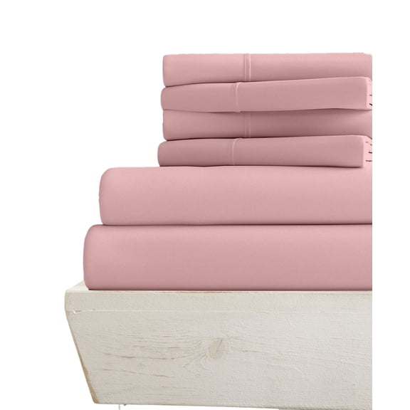 6-PC Alaskan King Sheet Set - (Extra Pillowcases, Fitted Sheet & Flat Sheet) 300-Thread-Count 100% Egyptian Cotton - 300TC Cotton, 15-Inches Deep Pockets - Pink