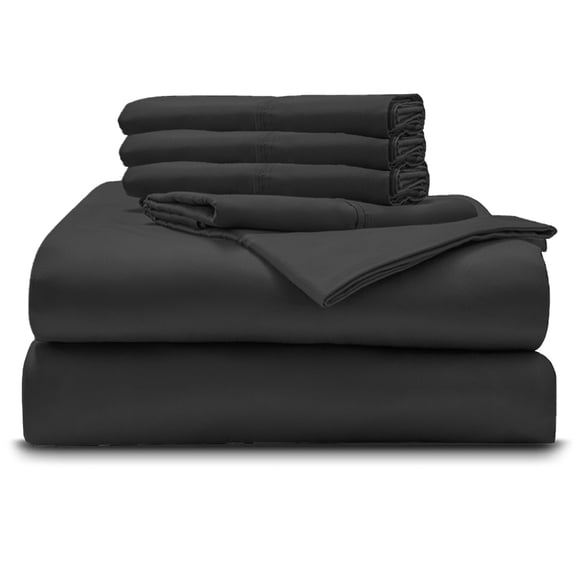 6-PC Bedding Set- 100% Organic Cotton Bed Sheet Set 700 Thread Count, 12-Inch Deep Pocket - Charcoal Grey, King