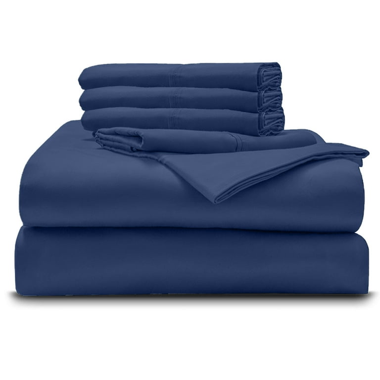 6 PC Bedding Set 100 Organic Cotton Bed Sheet Set 700 Thread Count 15 Inch Deep Pocket Medium Blue Short Queen Walmart