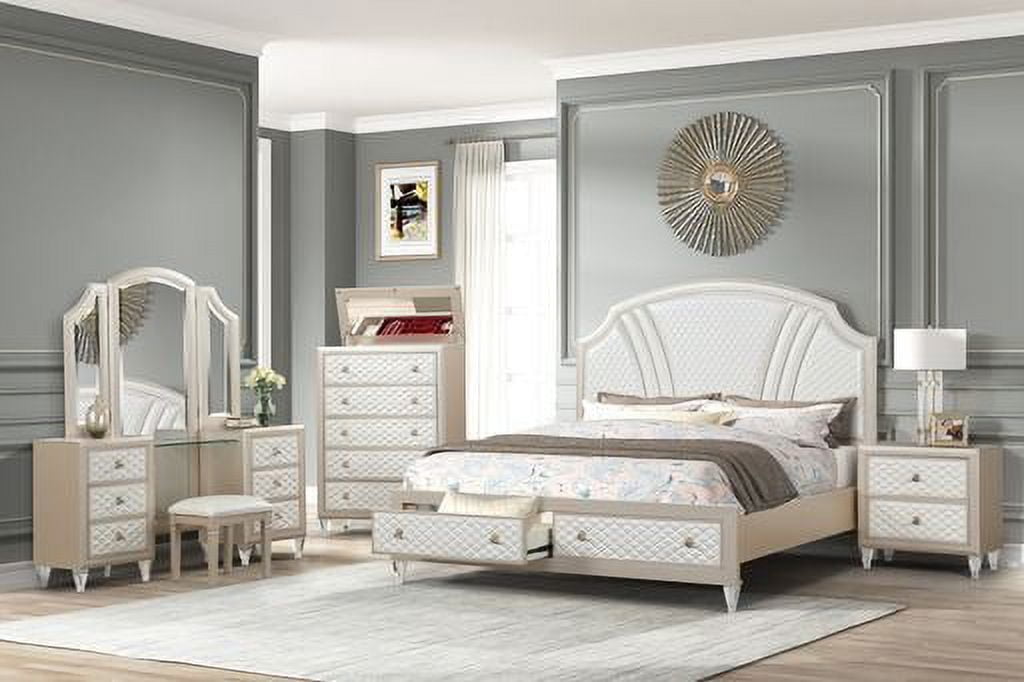 6 PC Bedroom Furniture Set with 2 Nightstands Vanity and Chest, Wood King Size Platform Bed ...