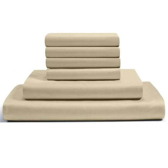 6-PC California King Egyptian 300-TC Cotton Sheet Set - 12" Deep Pockets with 1 Fitted Sheet, 1 Oversized Flat Sheet 4 Pillowcases - Taupe