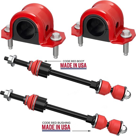 6 PC Front Sway Bar Link Kit + Code Red Extreme Bracket/Bushing Kit FITS Ram 1500 2WD 2002-2010, Ram 2500 3500 2WD 2003-2011, Bracket And Bushings Made In USA K7400 K7353